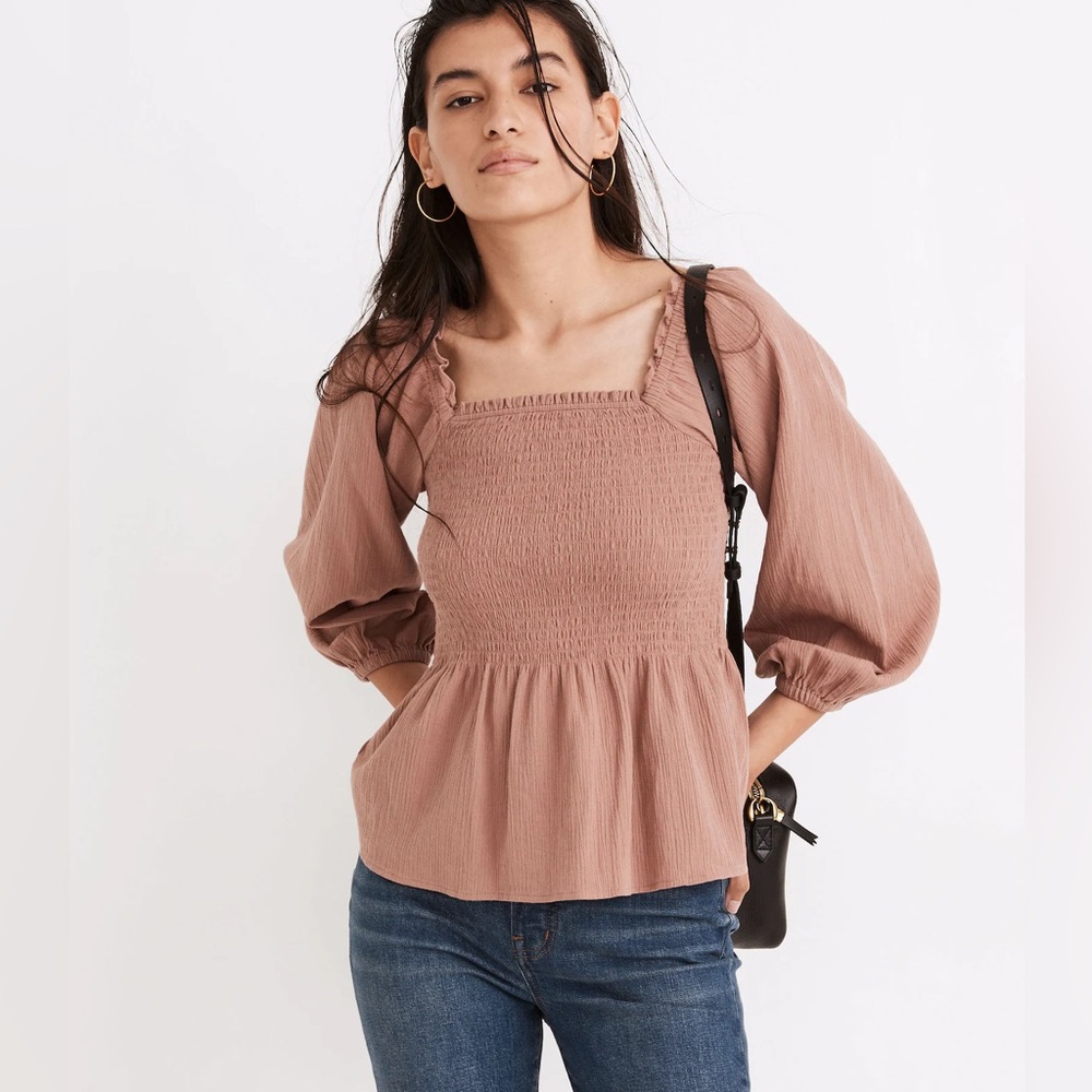 Madewell Lucie Smocked Peplum Top - Antique Gold‎